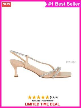 Diamante Strappy Slingback Kitten Heel Square Toe Party Sandals